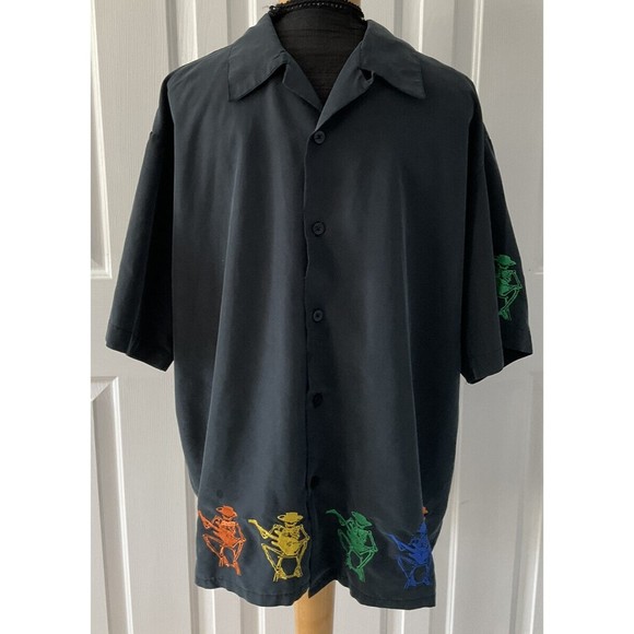 Bare Bones Guitar Day Of The Dead Skeletons Short Sleeve Button Down Shirt Lg￼🎸 - Picture 1 of 9